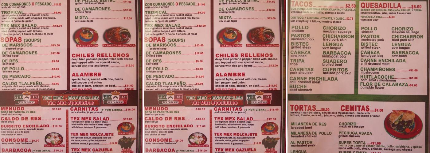 Tex Mex Grill Menu
