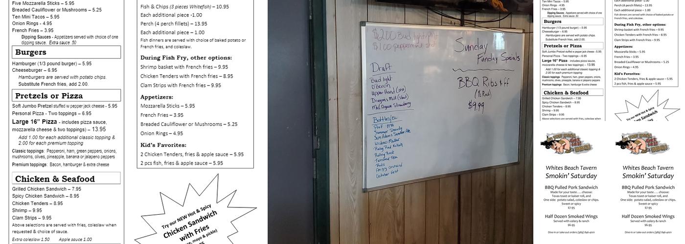 White's Beach Tavern Menu
