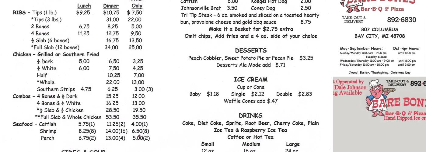Bare Bones BBQ Menu