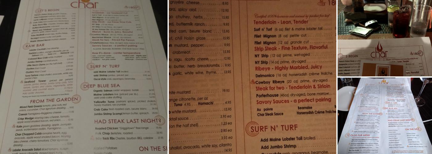 Char Steakhouse Menu