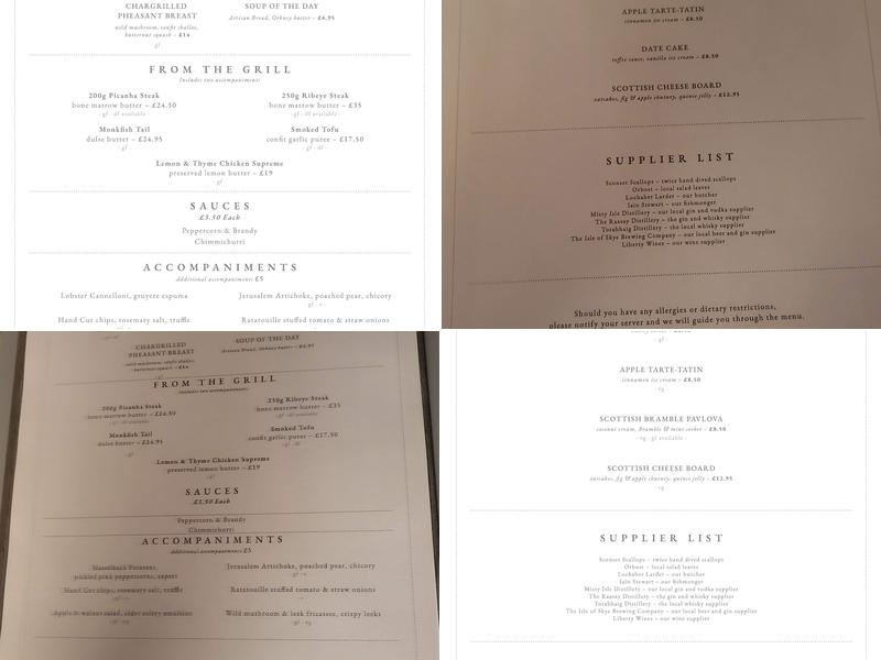 Chargrill Restaurant Portree Menu