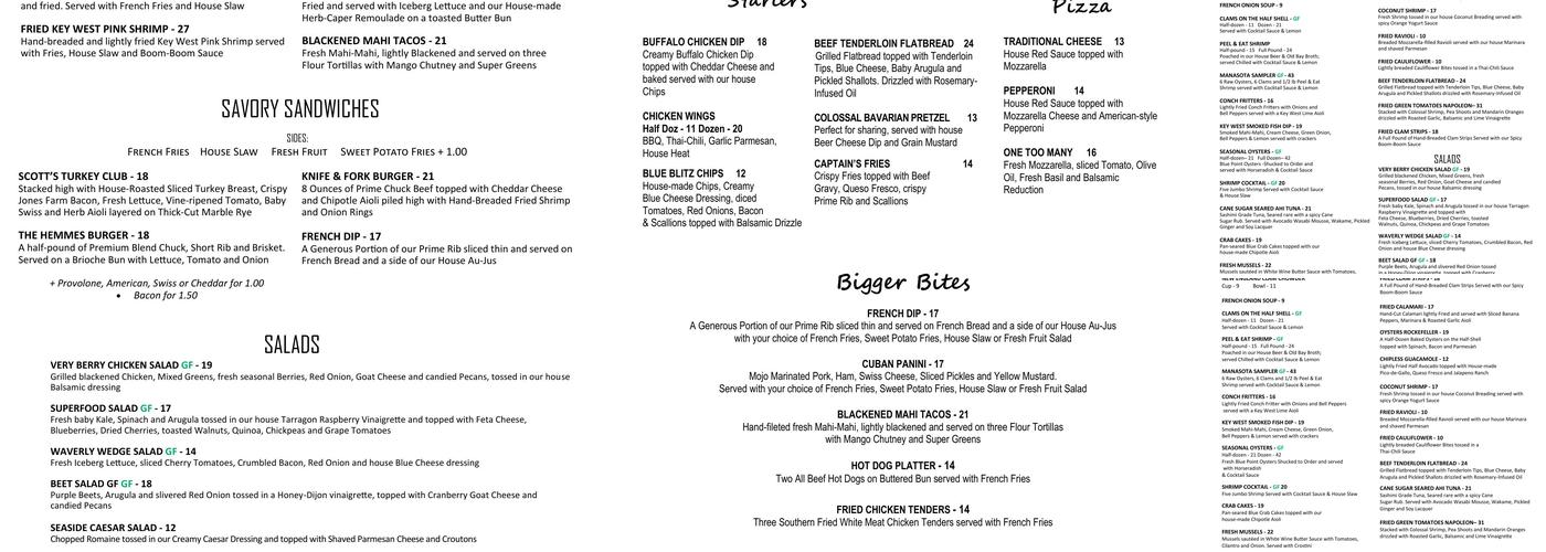 The Waverly Restaurant & Bar Menu