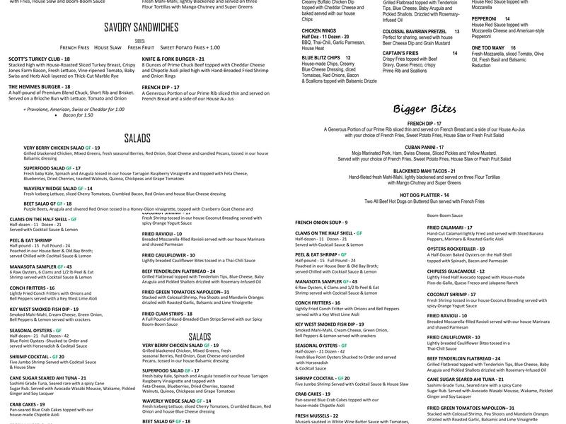 The Waverly Restaurant & Bar Menu