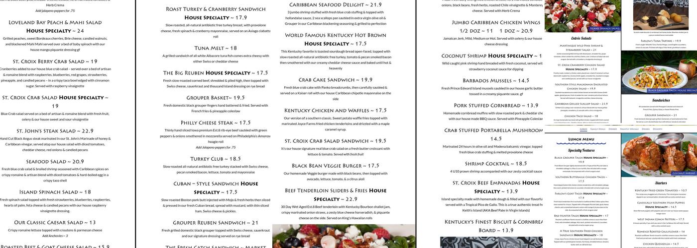 Farlows on the Water Menu