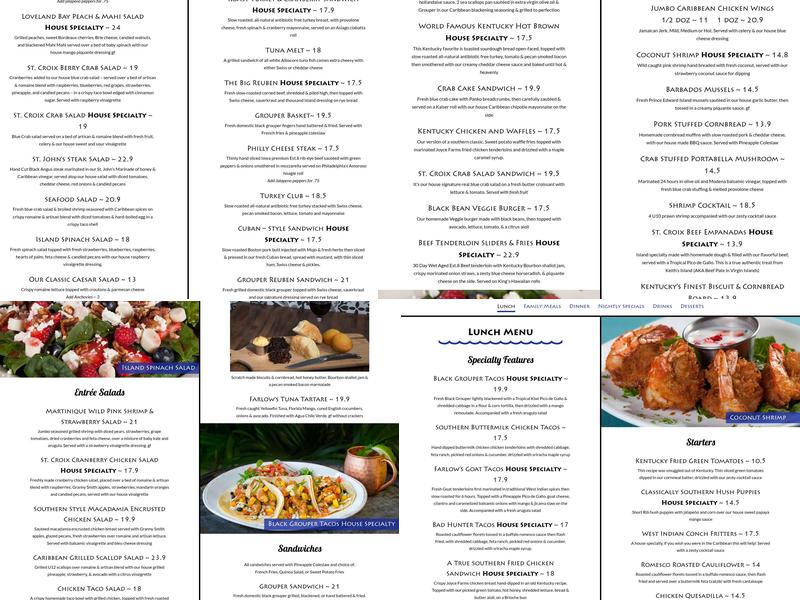 Farlows on the Water Menu