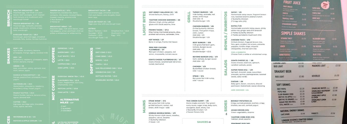 Slim's Healthy Kitchen Menu