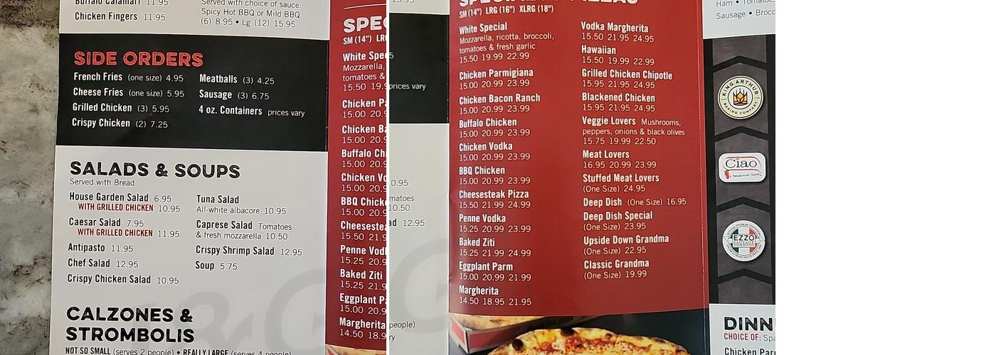 J & G Pizza Menu
