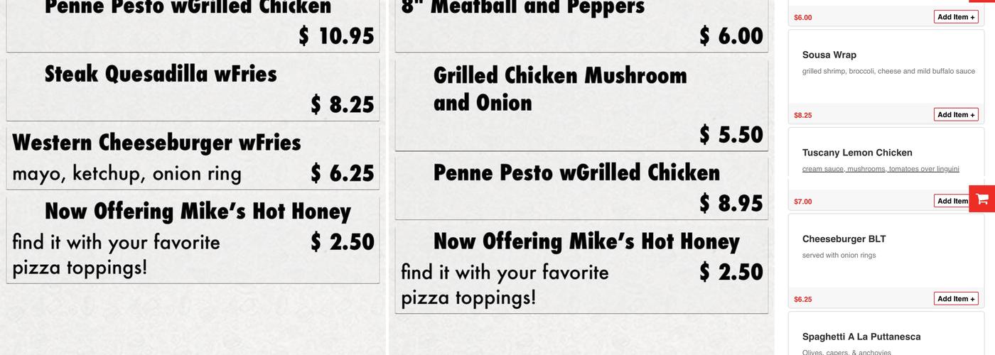 Inzillo's Pizza Menu