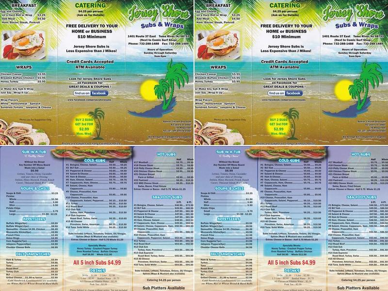 Jersey Shore Subs & Wraps Menu