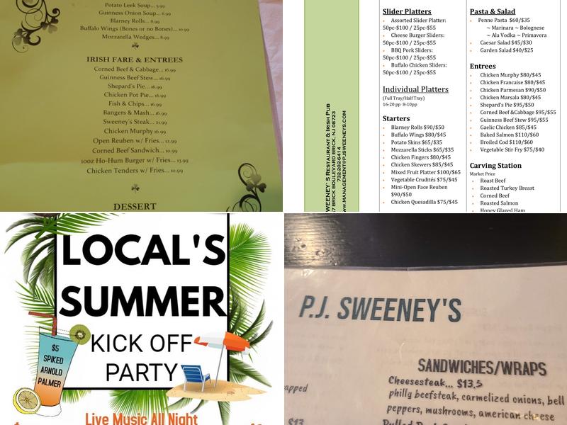 P.J. Sweeney's Restaurant & Irish Pub Menu