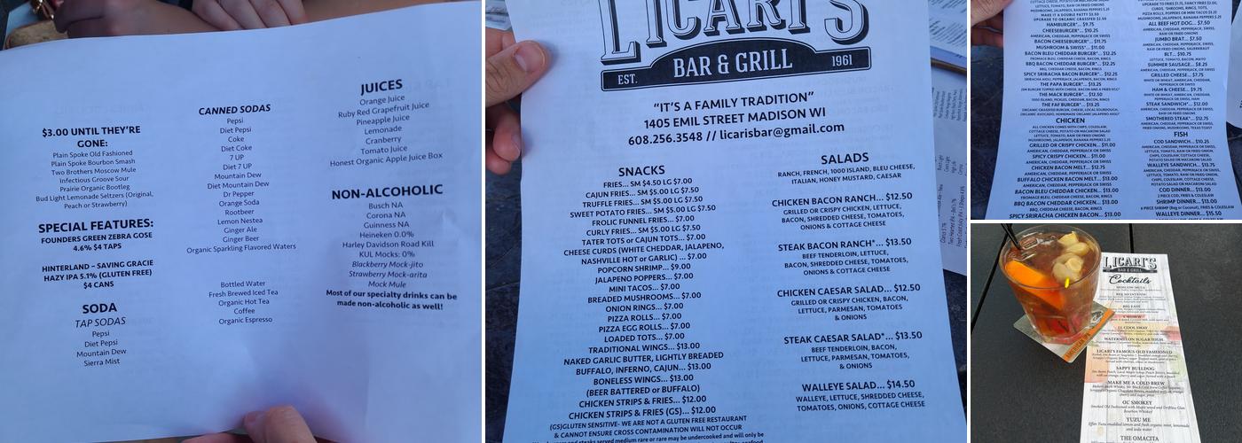 Licari's Bar & Grill Menu