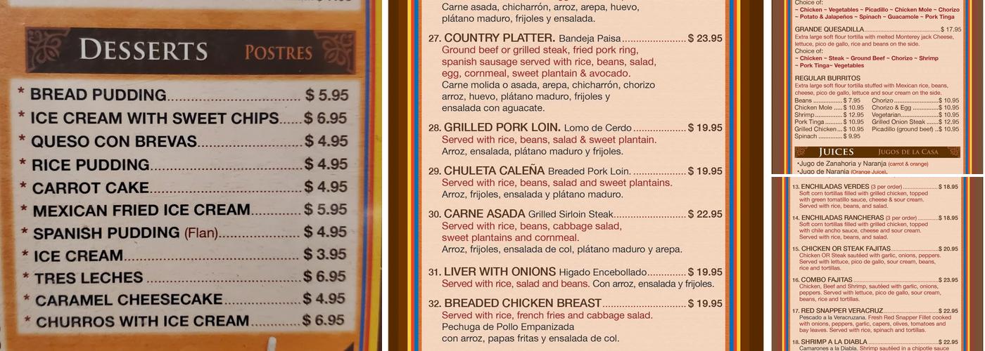 El Familiar Menu