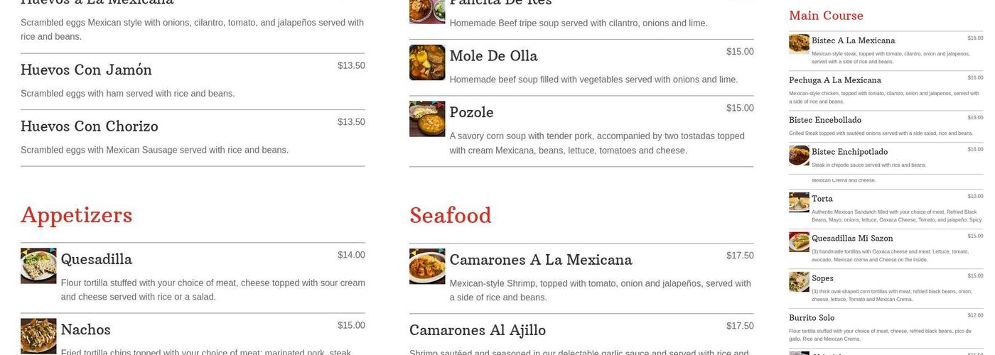 Mi Sazón Restaurant Menu