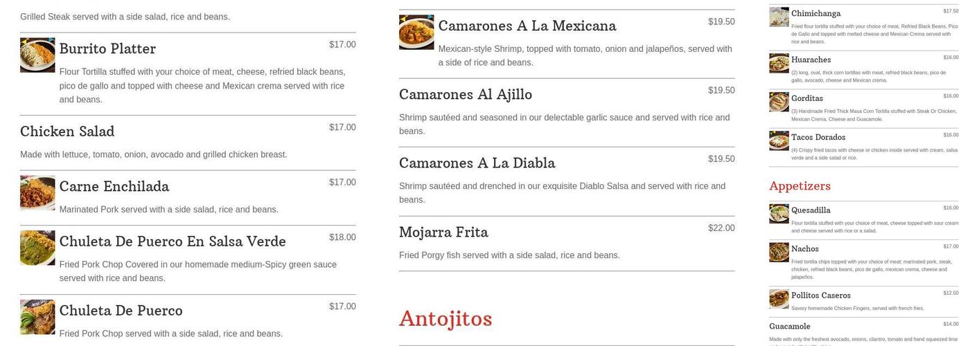 Mi Sazón Restaurant Menu