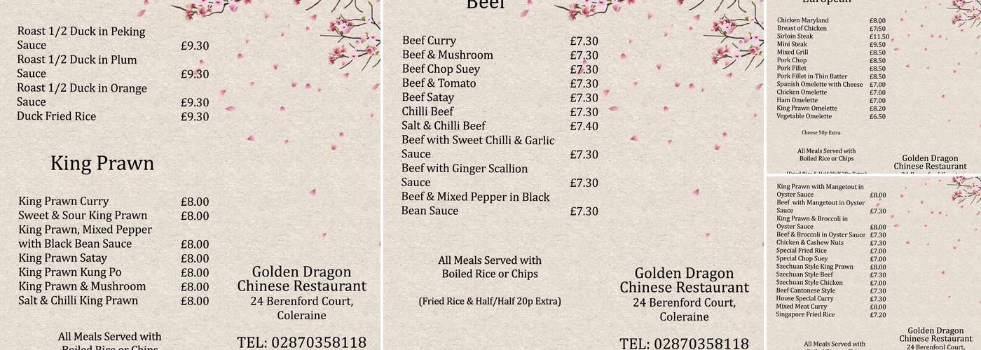 The Golden Dragon Menu