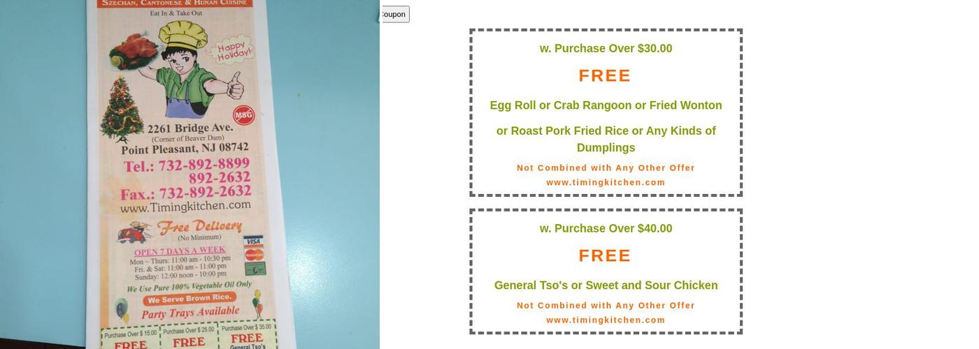 Timing Kitchen Chinese Cuisine Menu