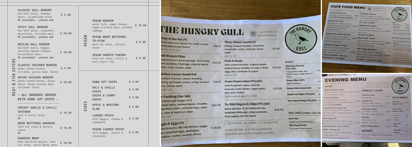 The Hungry Gull Menu
