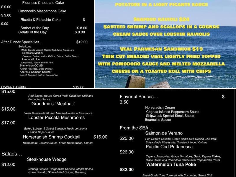 Shipwreck Point Menu