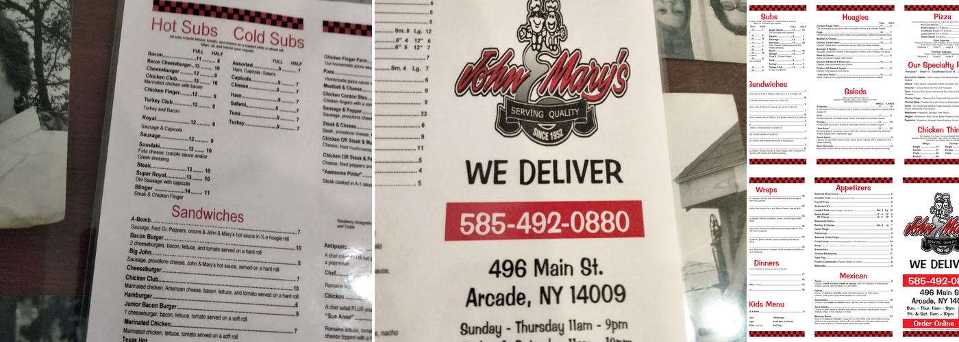 John & Mary's Menu