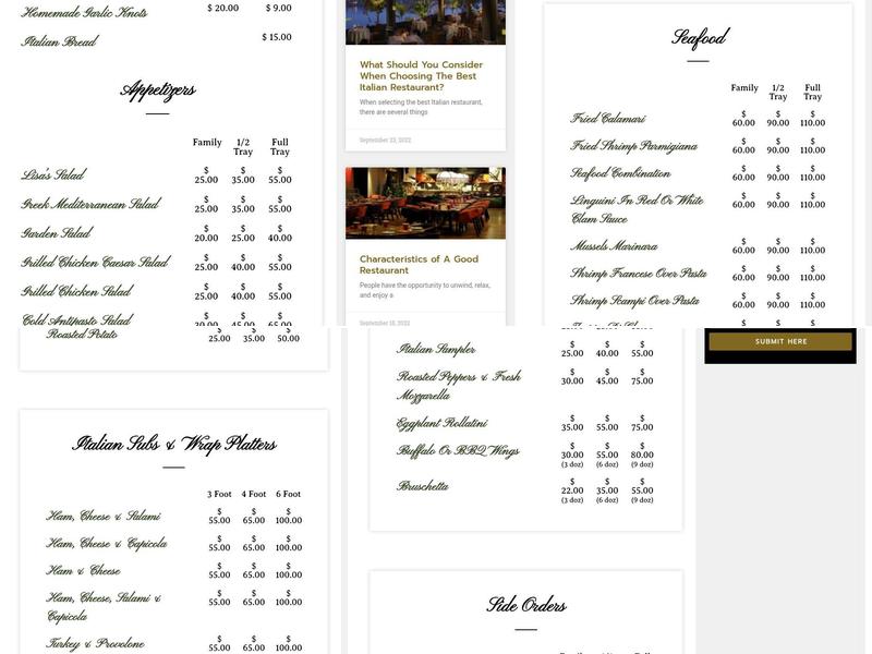 Lisa's Cucina Italian Restaurant Menu