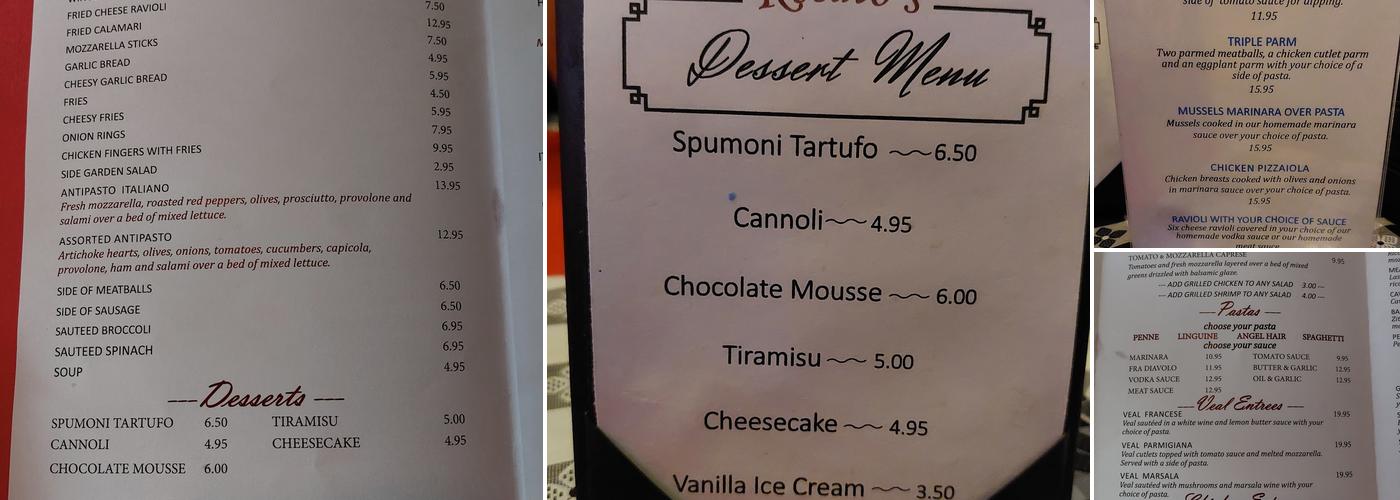 Rosato's Pub & Pizzeria Menu