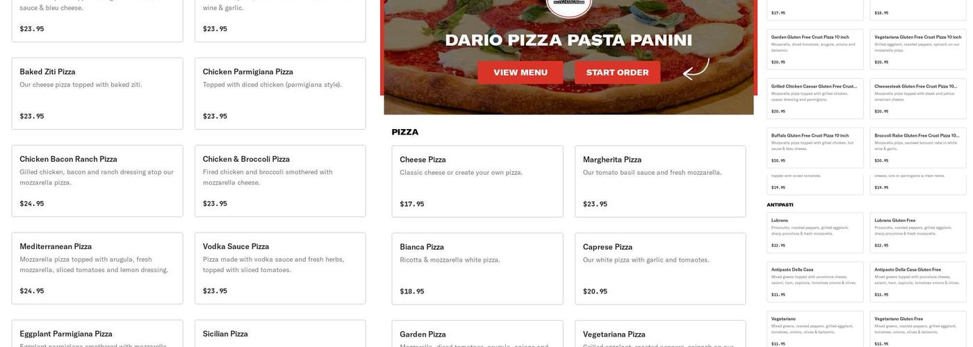Dario Pizza Pasta Panini Menu