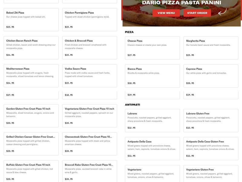 Dario Pizza Pasta Panini Menu