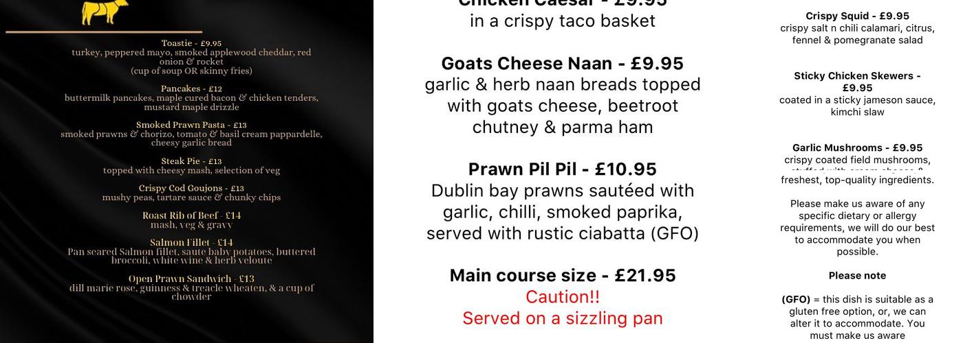 The Yellow Heifer Menu