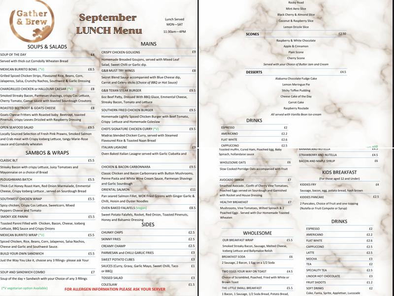 Gather and Brew Menu