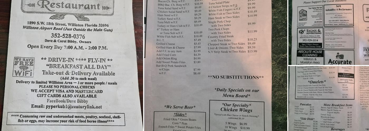 Pyper Kub Cafe & Restaurant Menu