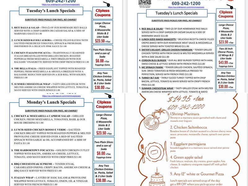 Mimmo's Pizza Menu
