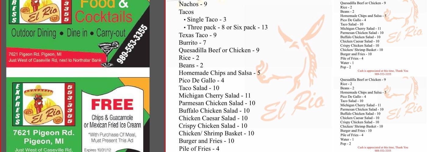 El Rio Menu