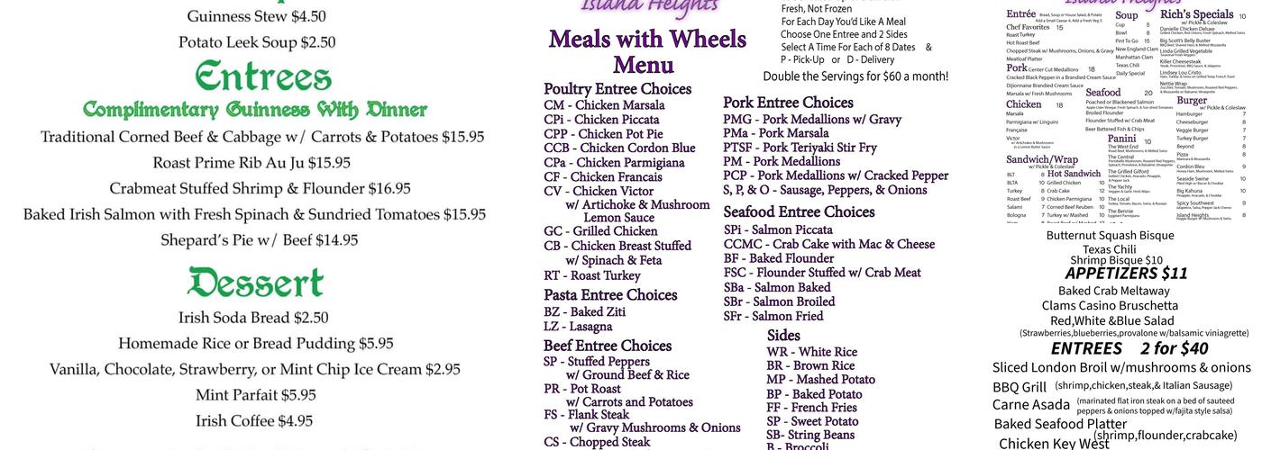 Corner Deli Cafe Island Heights Menu