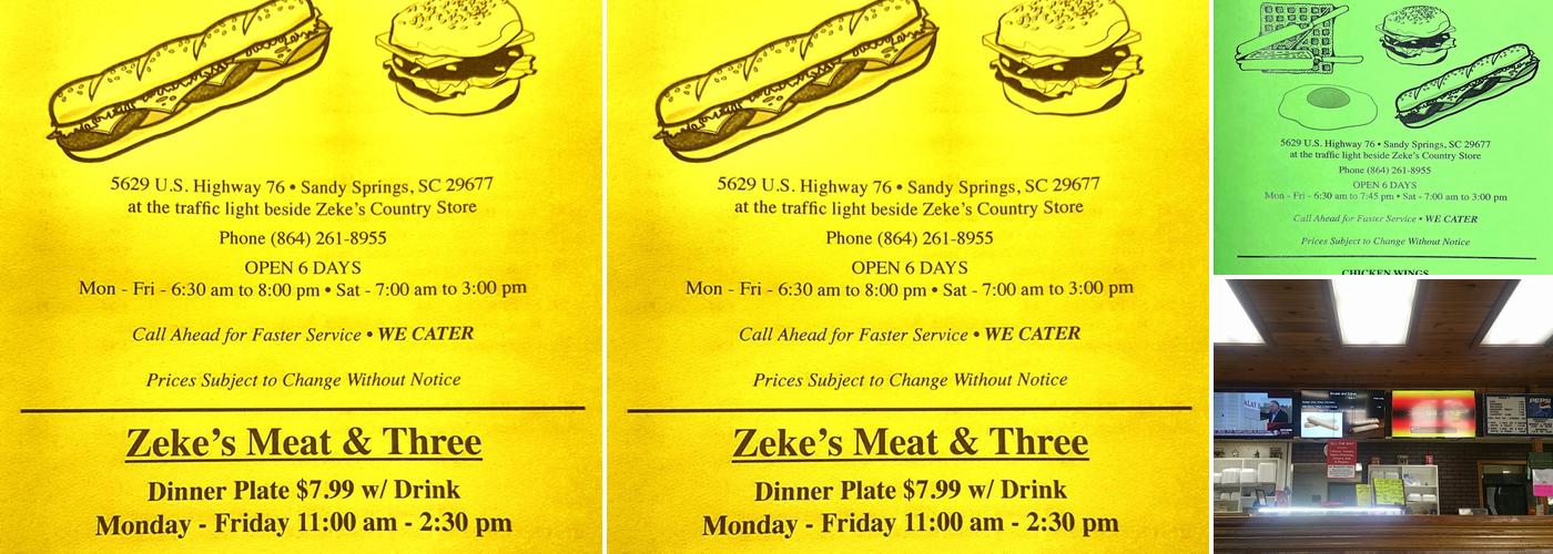 Zeke's Grill and Sub Menu