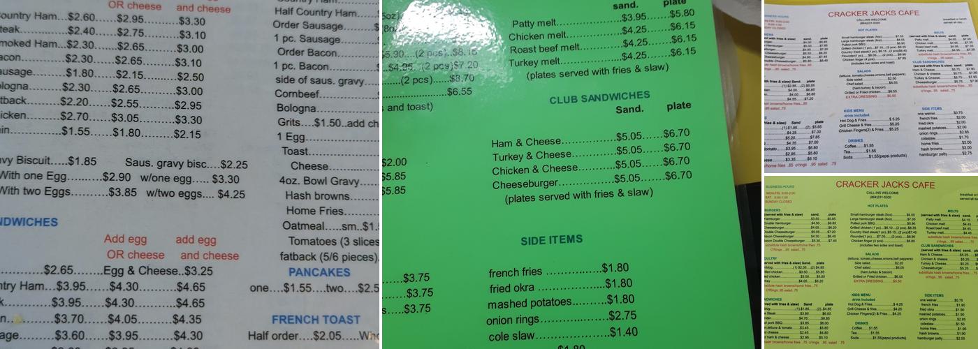 Cracker Jack's Cafe Menu
