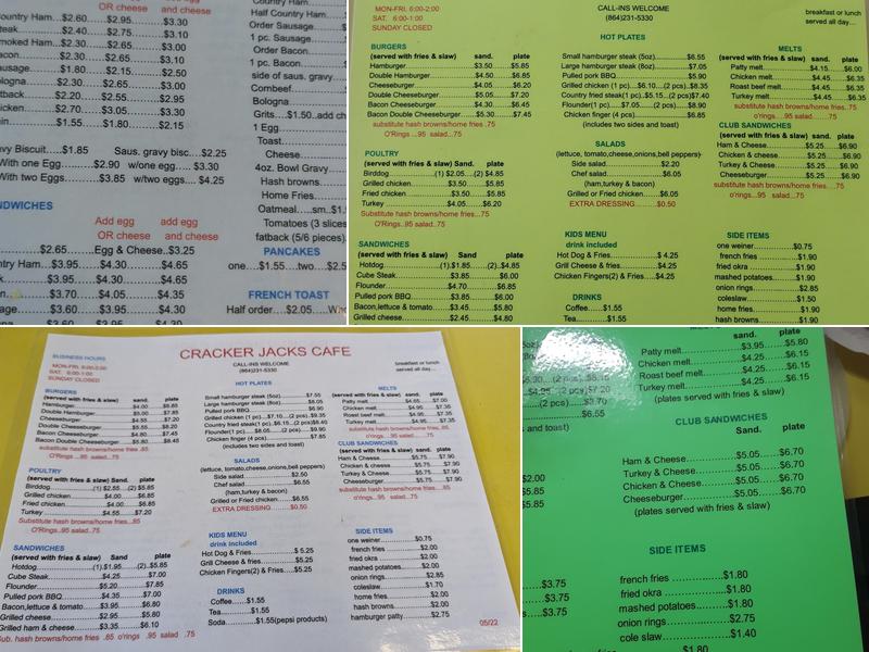 Cracker Jack's Cafe Menu