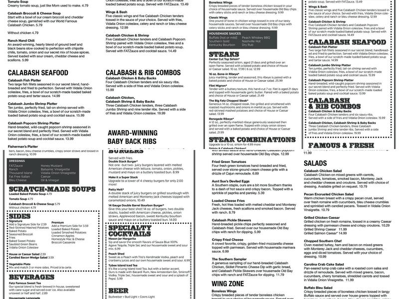 Fatz Cafe Menu