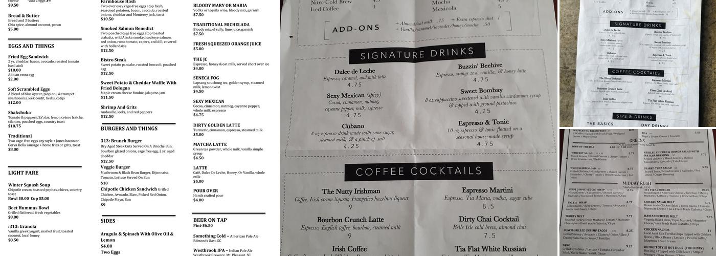 313 Cafe Menu