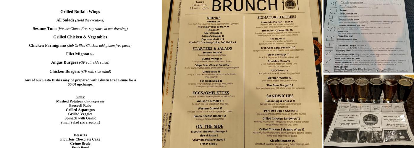 Artisan's Restaurant & Brewery Menu