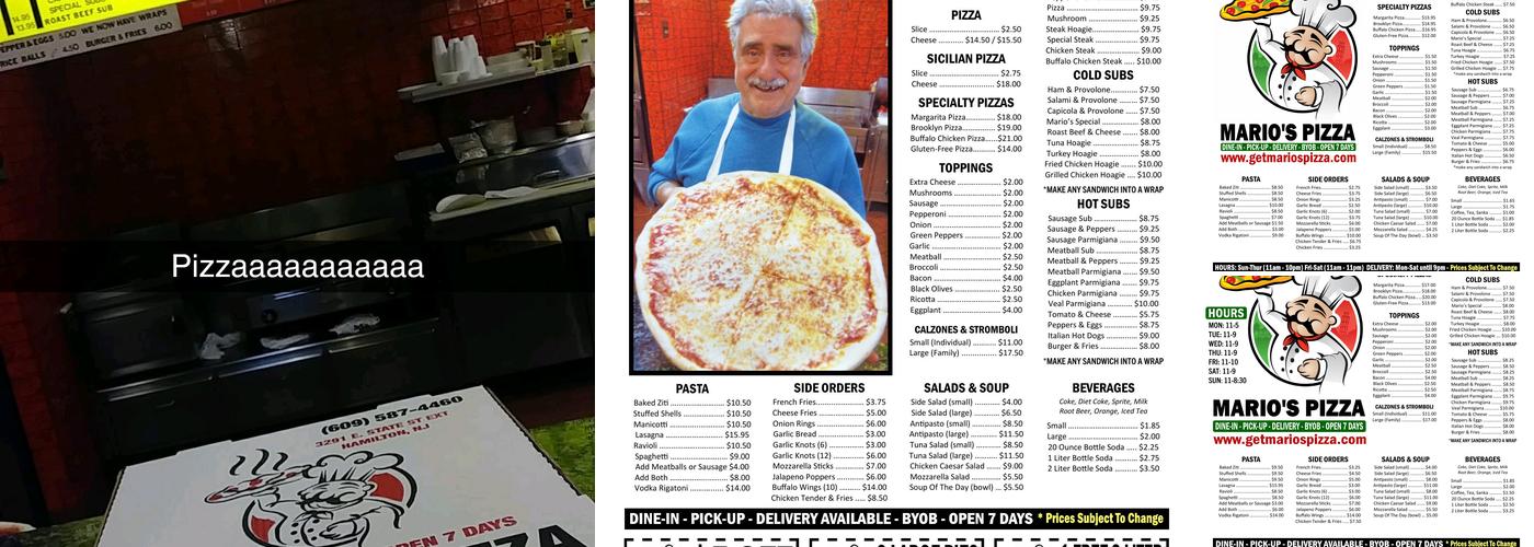 Mario's Pizza Menu