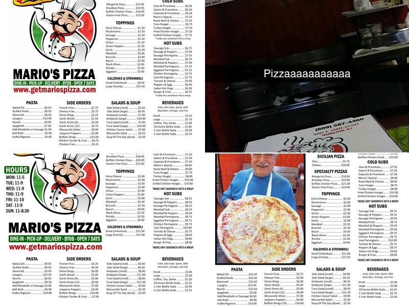 Mario's Pizza Menu