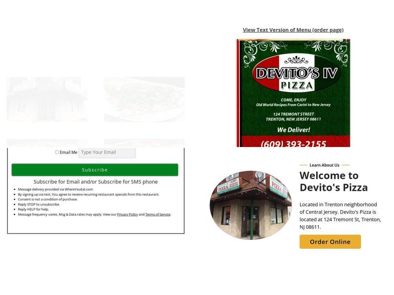 Devito's Pizza IV Menu