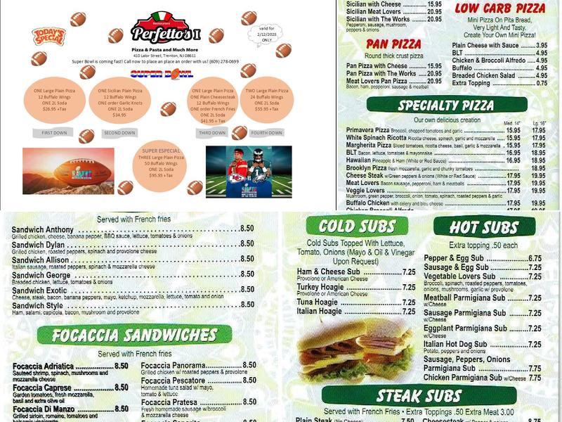 Perfetto's Pizza 1 Trenton Menu