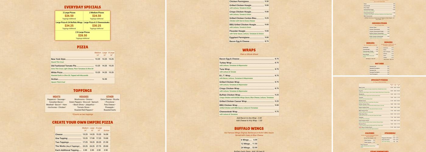 Empire Pizza Menu
