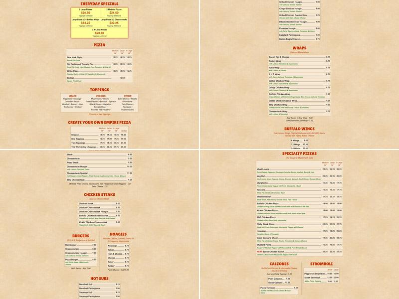 Empire Pizza Menu