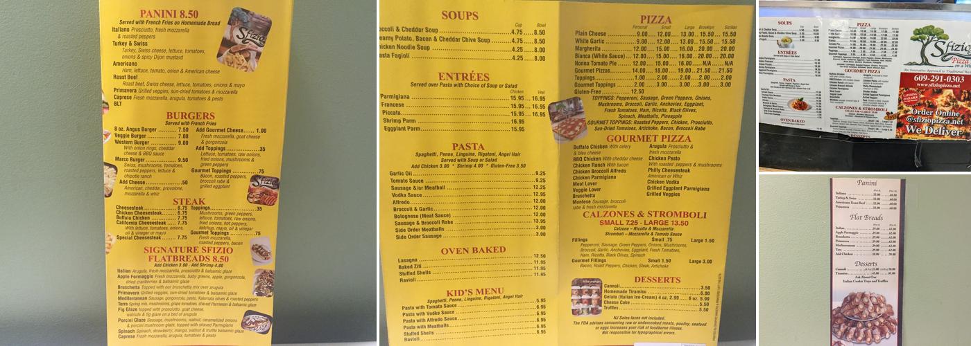 Sfizio Pizza Menu
