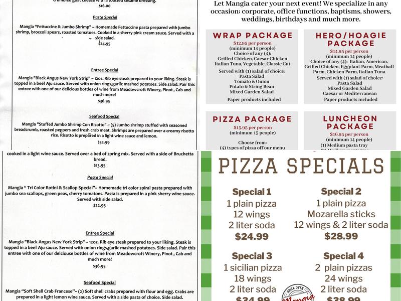 Mangia Brick Oven Pizza & Grill Menu