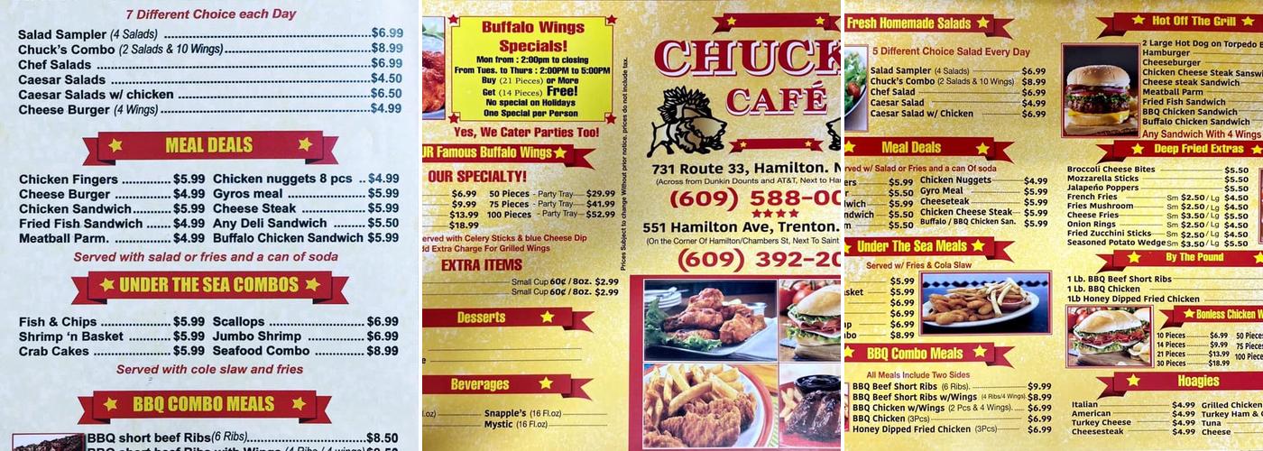 Chucks Cafe Menu