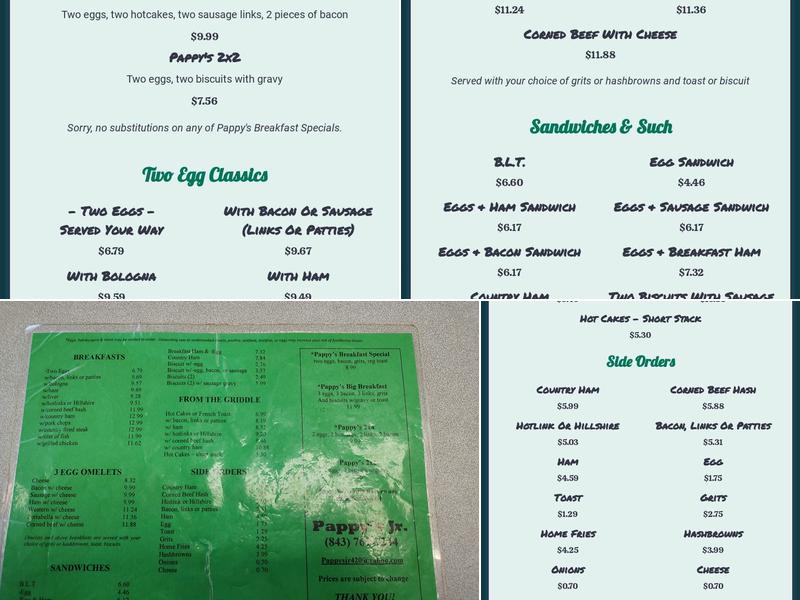 Pappy's Jr Menu