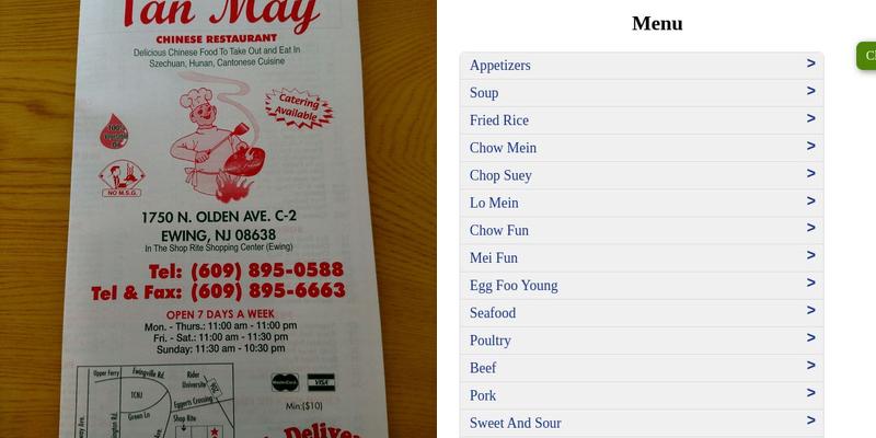 Tan May Chinese Restaurant Menu